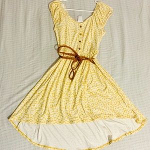 Yellow dress with white flower patterns, Size S (Small)